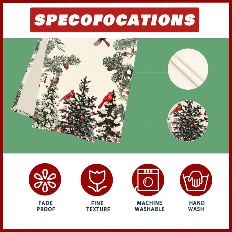 XCHI Cardinal Birds Winter Pine Tree Christmas Xmas Table Runner Table Decoration for Home Kitchen Dining Holiday Decor 13x60 Inch - Image 5